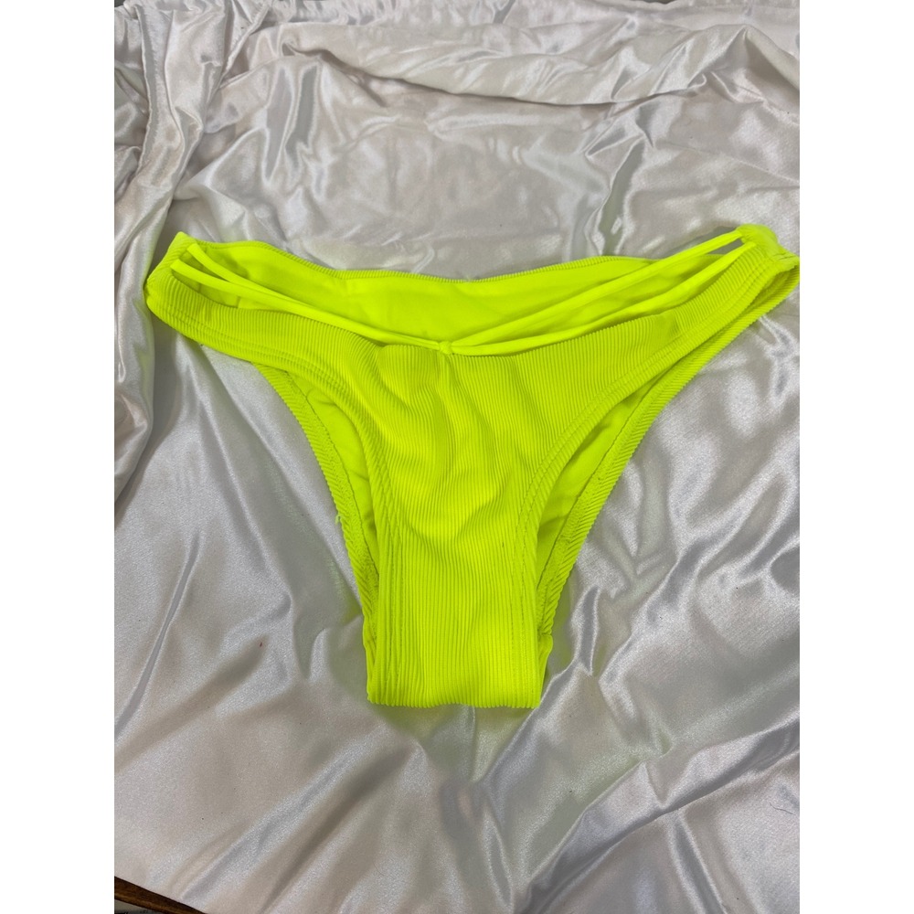 Ribbed Bikini Bottom Neon Yellow Strappy‎ Swimsuit Bottoms